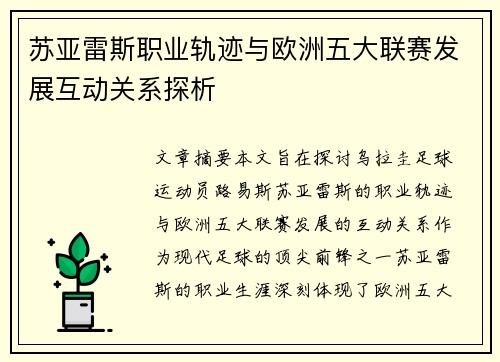 苏亚雷斯职业轨迹与欧洲五大联赛发展互动关系探析